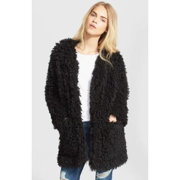 SMYTHE Mongolian Shaggy Faux Fur Mid-Length Chubby Coat in Black Size S - Picture 1 of 11